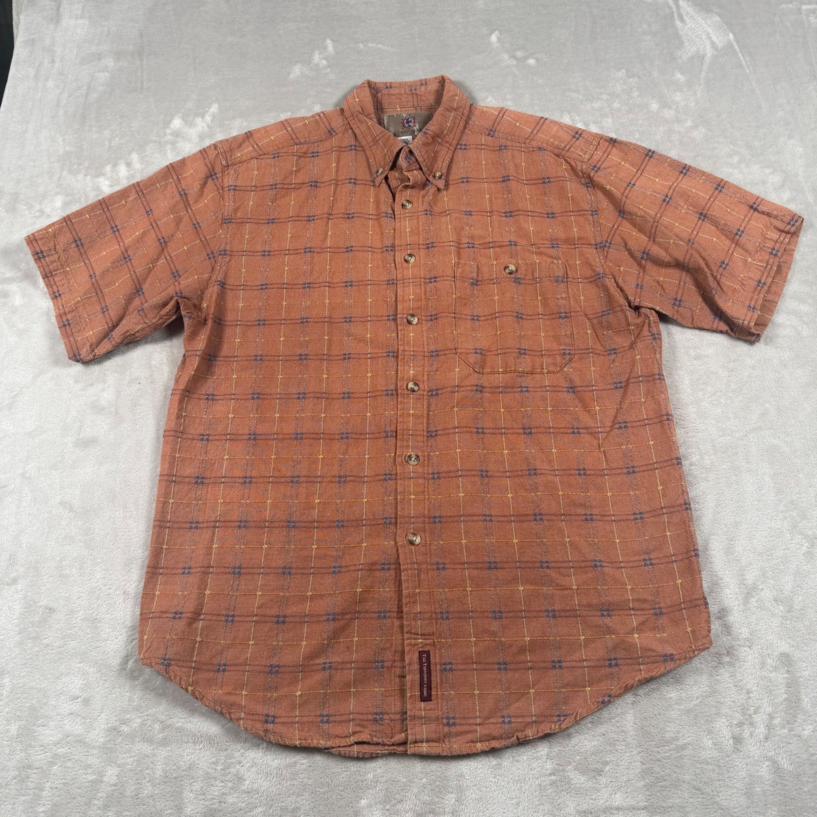 The Territory Ahead Button Down Shirt Mens Large Orange Plaid Textured Cotton SS