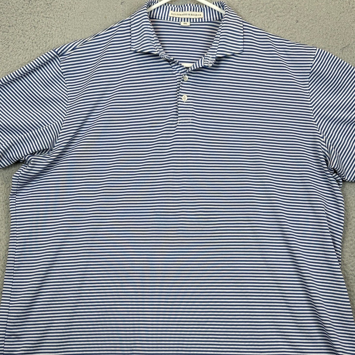 Holderness Bourne Polo Shirt Mens 2XL Blue White Tailored Fit Striped Golf Rugby