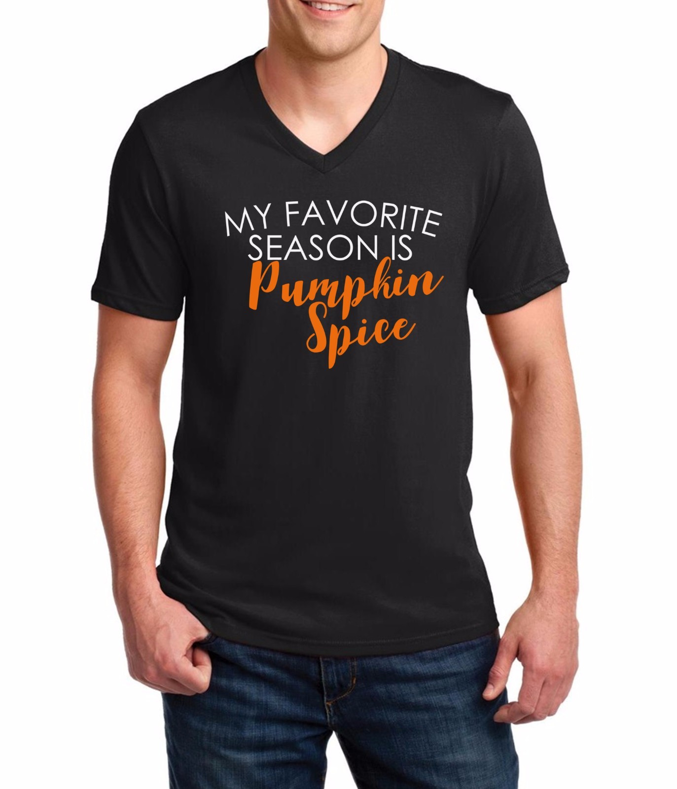 Men’s V-neck My Favorite Season Is Pumpkin Spice T Shirt Halloween Thanksgiving