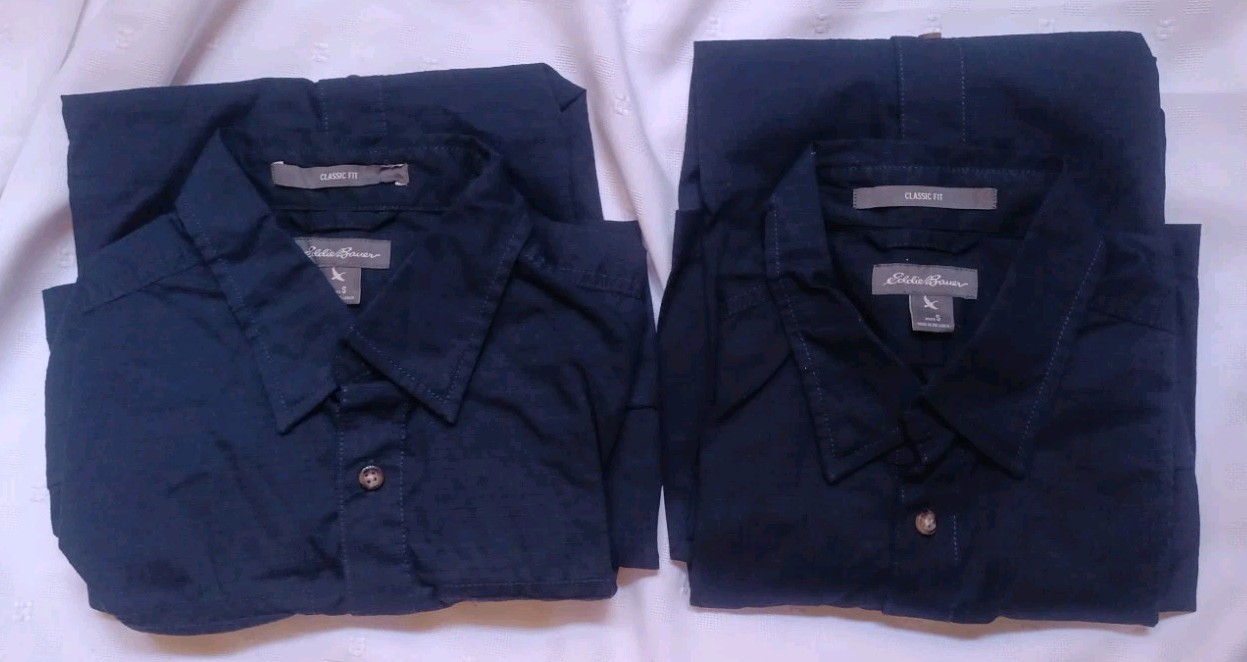 Eddie Bauer Lot Of 2 Packable Camp Shirt Size S Navy Black Short Sleeve /643