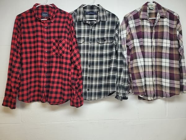 flannel shirt size L 3 pack lot of 3 long sleeve / We4594 r3