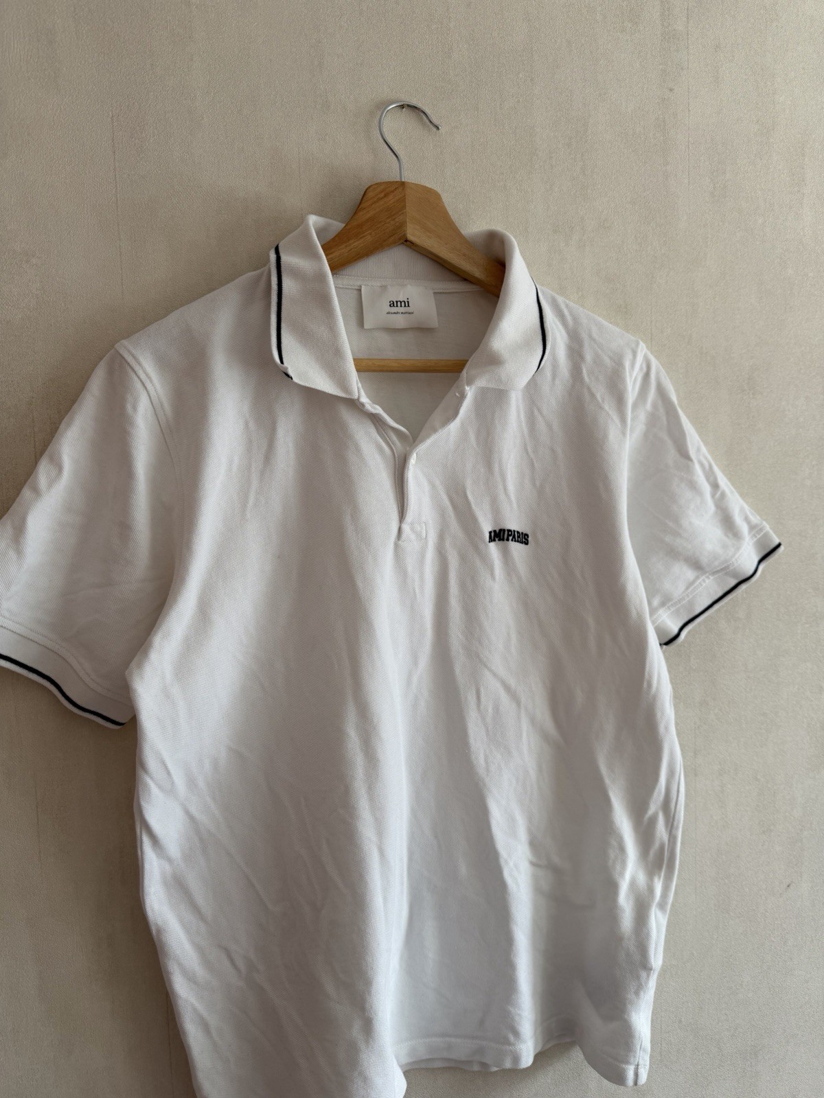 Men’s AMI White Polo Logo T-Shirt Size L