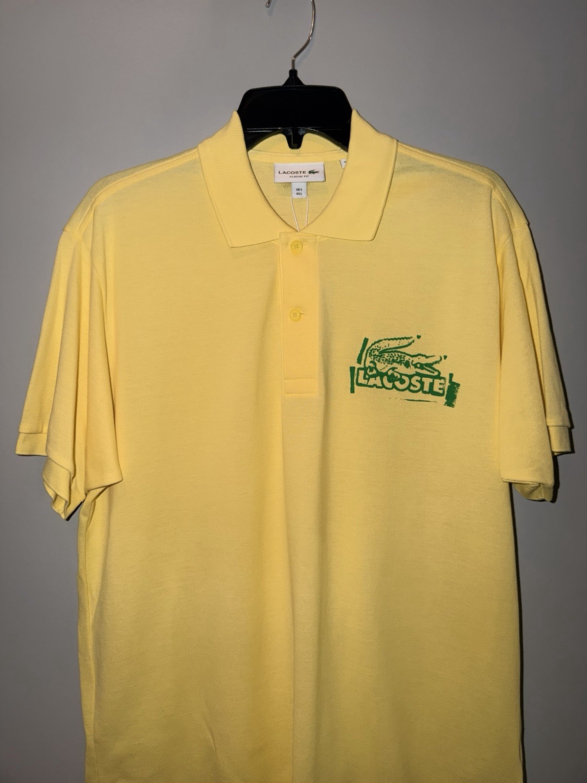 Lacoste Men’s L Yellow Solid Logo Polo Shirt Short Sleeve Collared Knit Cotton