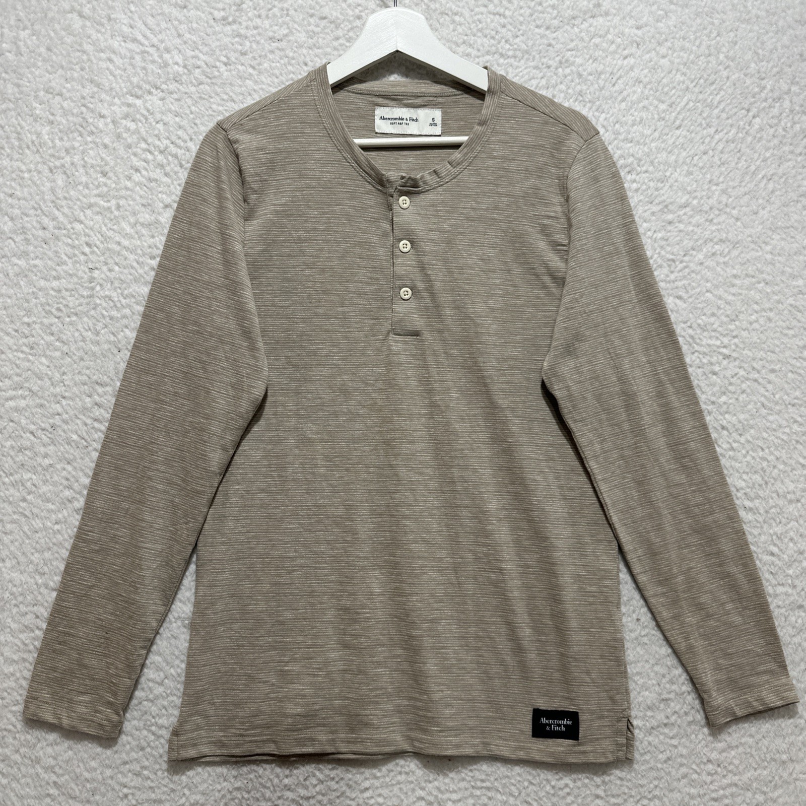 Abercrombie Fitch Soft Tee Men’s Size S Brown Striped Long Sleeve Henley Shirt