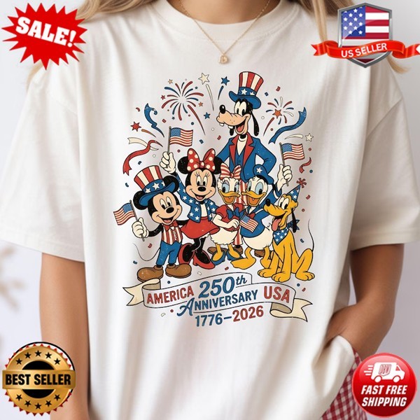 Mickey Friends Patriotic 250th Anniversary Shirt 4th of July T-Shirt S-5XL