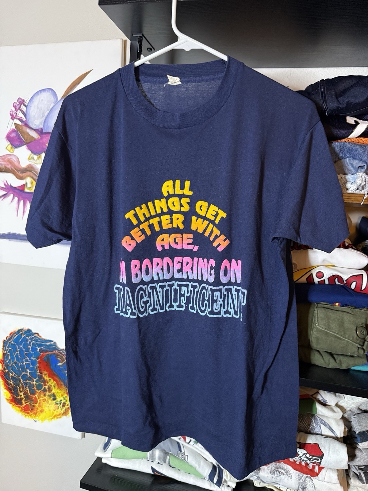 vtg 1980s THINGS GET BETTER WITH AGE T SHIRT Single Stitch Tee Large