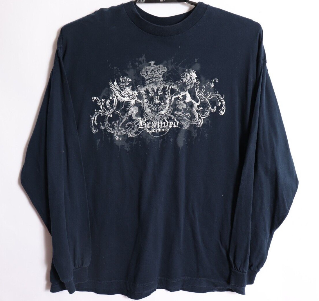 Alstyle Apparel Mens 2XL Navy Blue Branded Trademark T-Shirt Graphic Print E487
