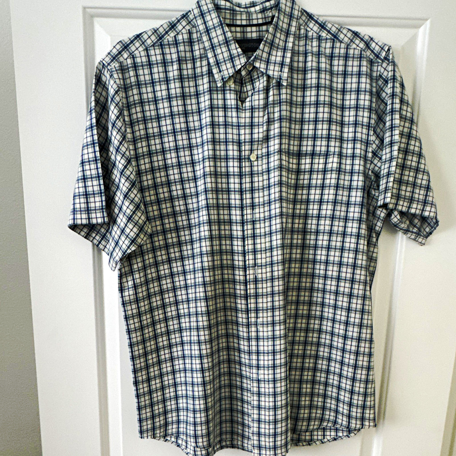 Covington Men’s L/G White/Blue/Green Plaid Short Sleeve Easy Care Button-Up