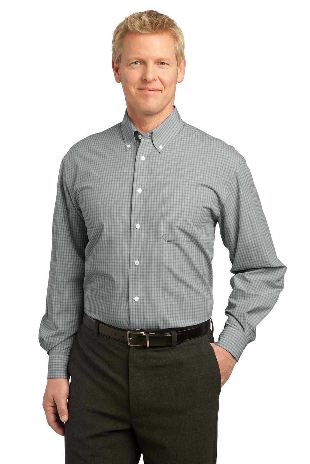 Port Authority Mens Long Sleeve Button Down Plaid Pattern Easy Care Shirt S639