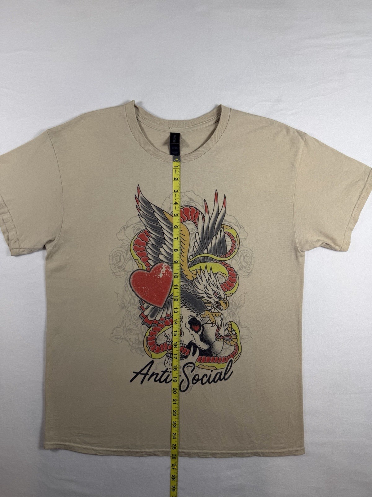 Anti Social Shirt Beige Bleached Ed Hardy Style Skull Graphic Adult Size L
