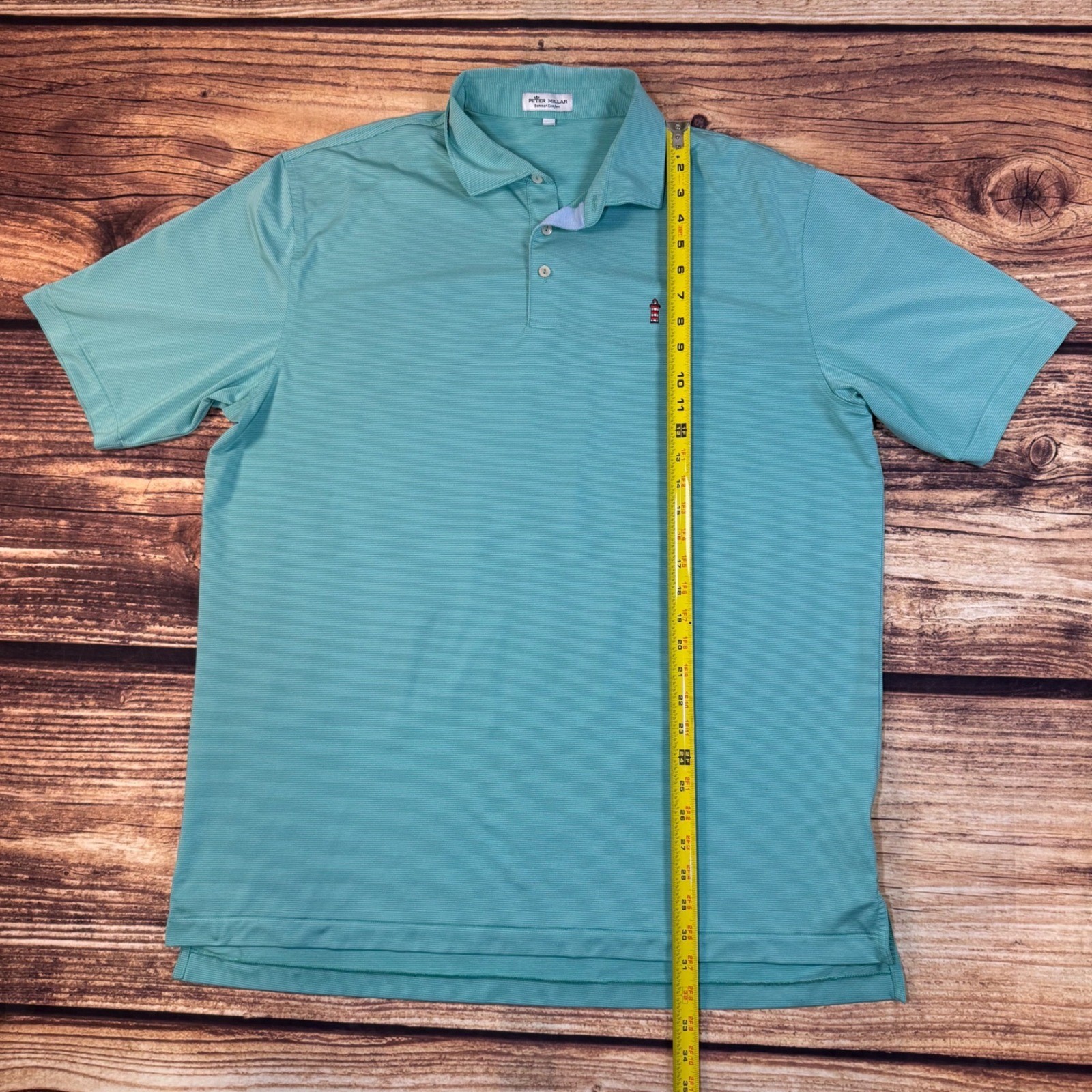Peter Millar Summer Comfort Polo Shirt Mens XL Mint Green Stripe Lighthouse Logo