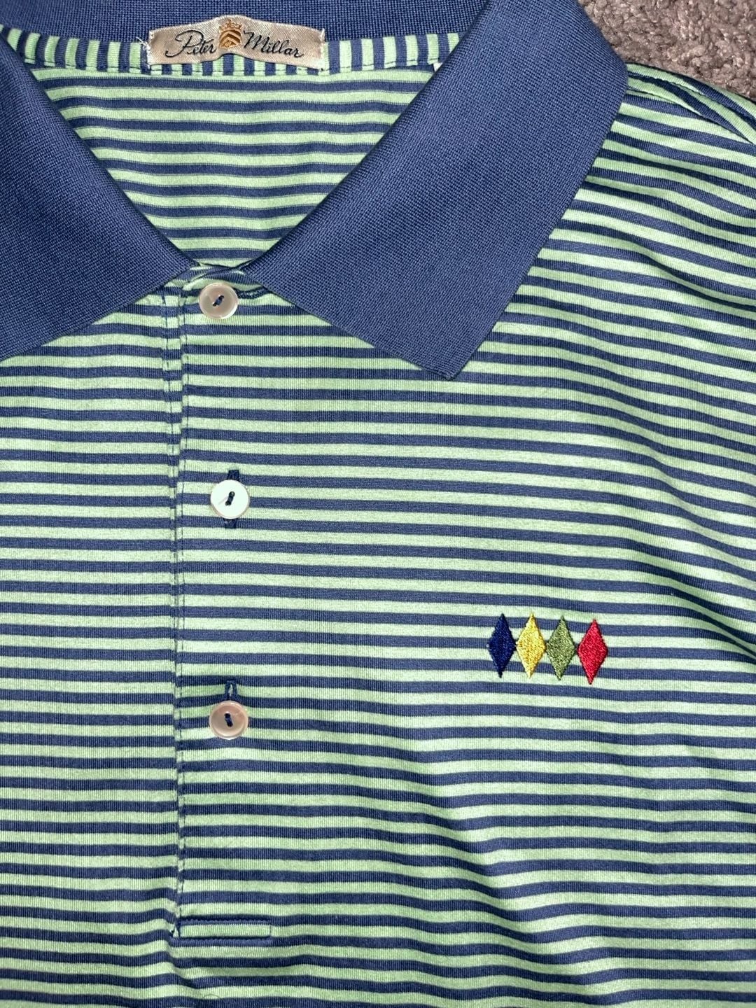 Peter Millar Men’s Mercerized Cotton Striped Polo Shirt with Embroidered Diamond