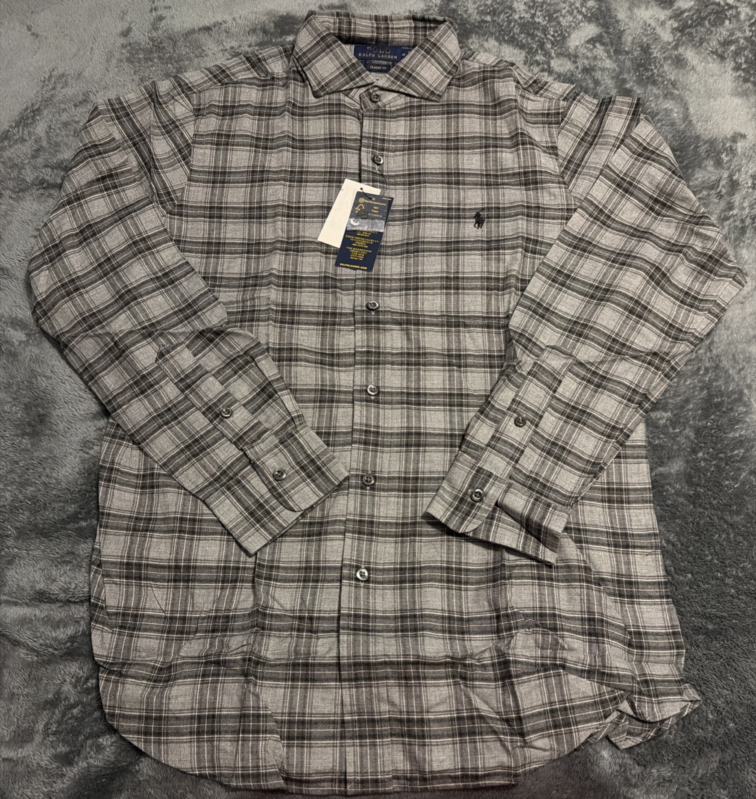 Medium Polo Ralph Lauren Classic Fit grey Plaid Cotton Long Sleeve
