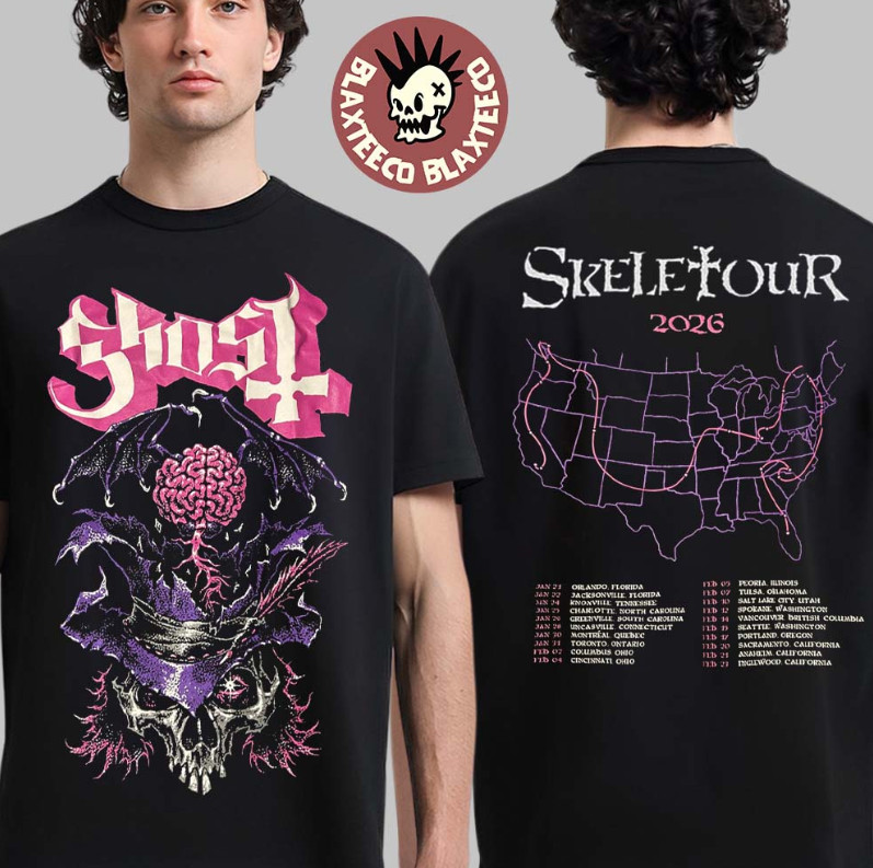 Ghost Band Skeletour 2026 Merch Brain Skeleton With Dates Back T-Shirt
