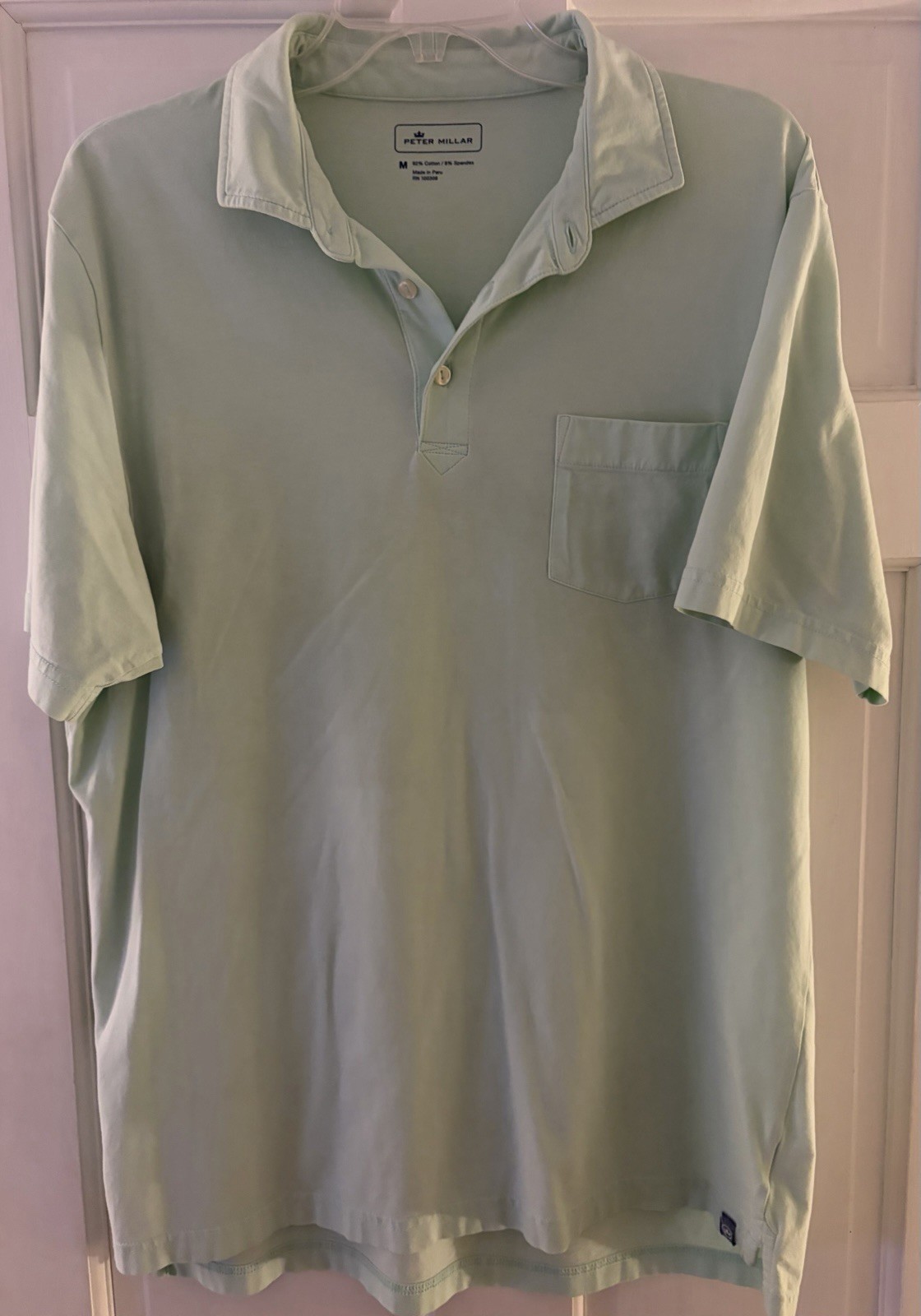 Peter Millar Mens Size M Mint Green Polo Golf Shirt Comfort