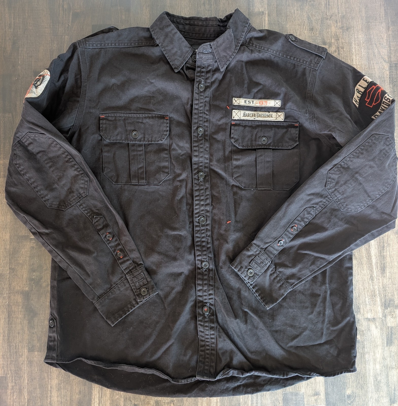 Harley Davidson Mens 2XL Black Utility Military Moto Shirt Jacket 2016