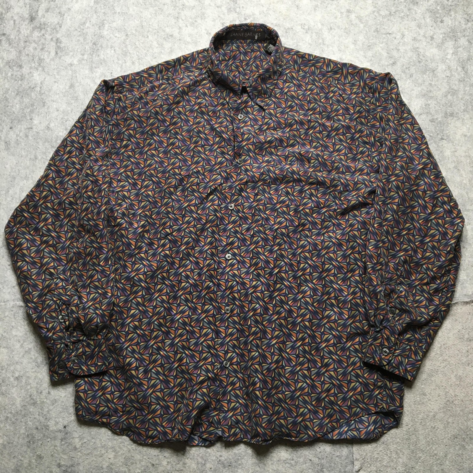 Jhane Barnes Shirt Mens Large Multicolor Silk Geometric Print Button Up Pocket