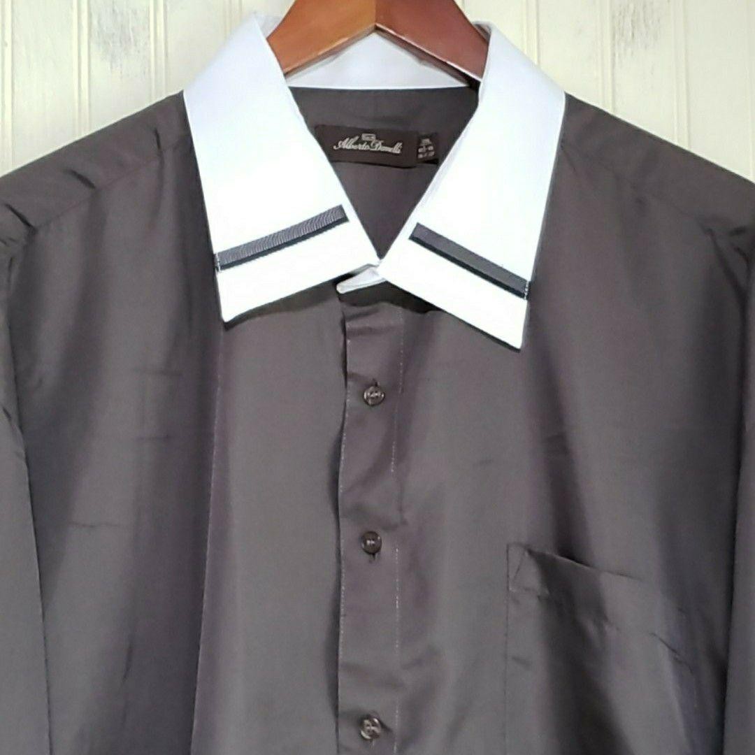 Alberto Danelli Dress Shirt Mens 3XL Gray Contrast Collar Cuffs Long Sleeve
