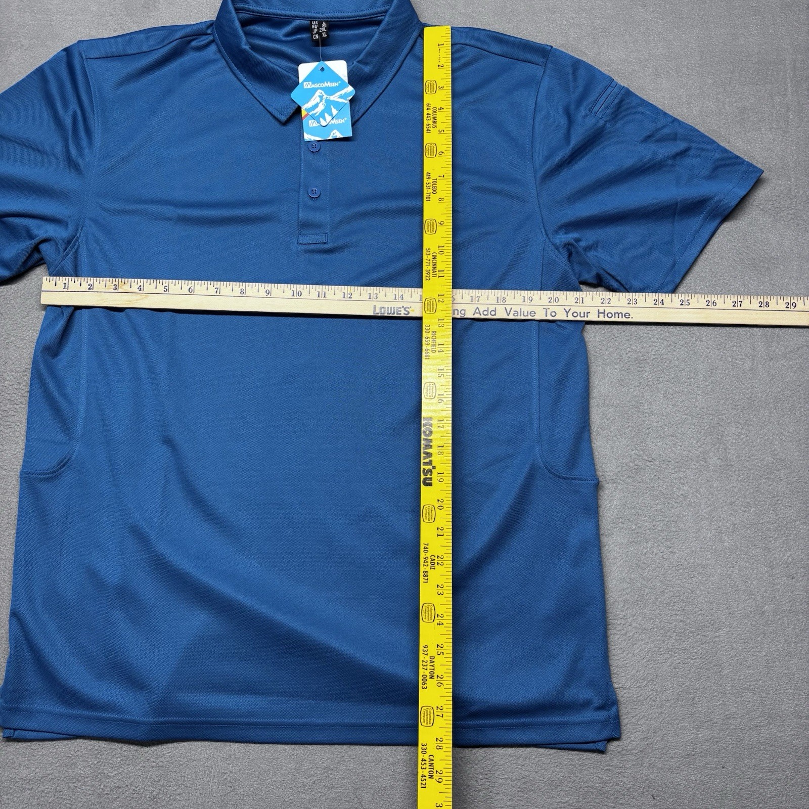 Magcomsen Mens Polo Golf Shirt Large Blue Performance Short Sleeve NWT