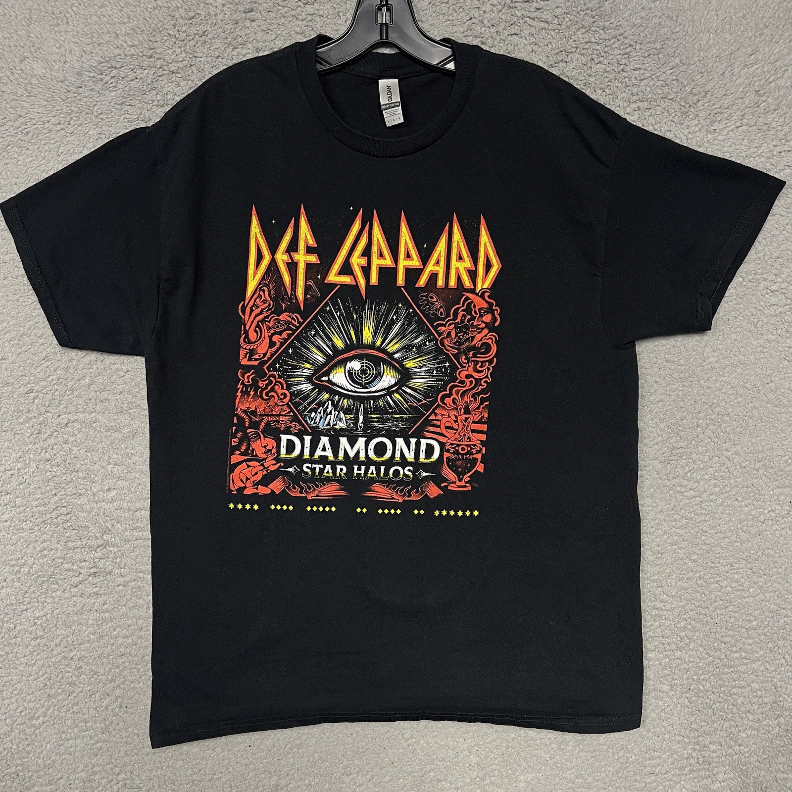 Def Leppard Diamond Star Halos T Shirt Men’s Sz L Black Stadium Tour 2022 2-Side
