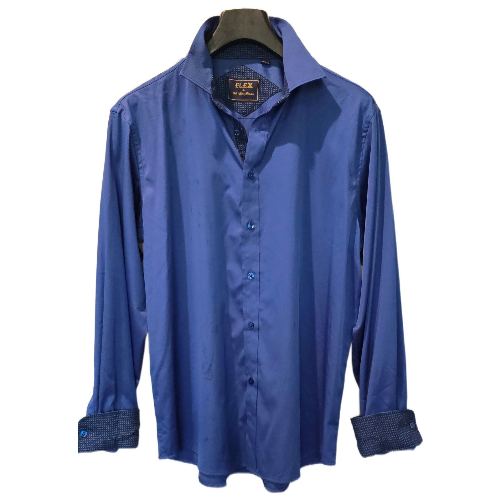 Flex Mens Luxury Collection Royal Blue Button Down Shirt Design In Italy Large