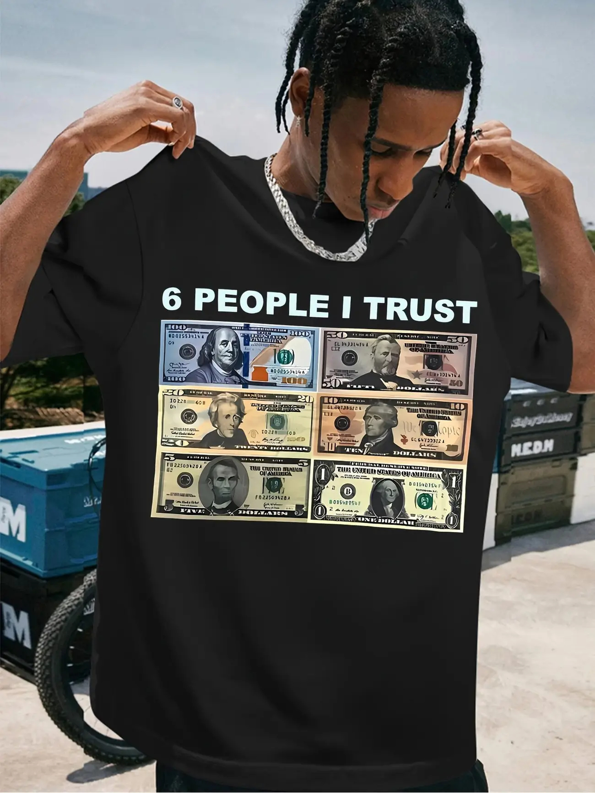 100% Cotton Men’s Vintage ‘6 People I Trust’ Graphic T-Shirt | Loose Fit, Round