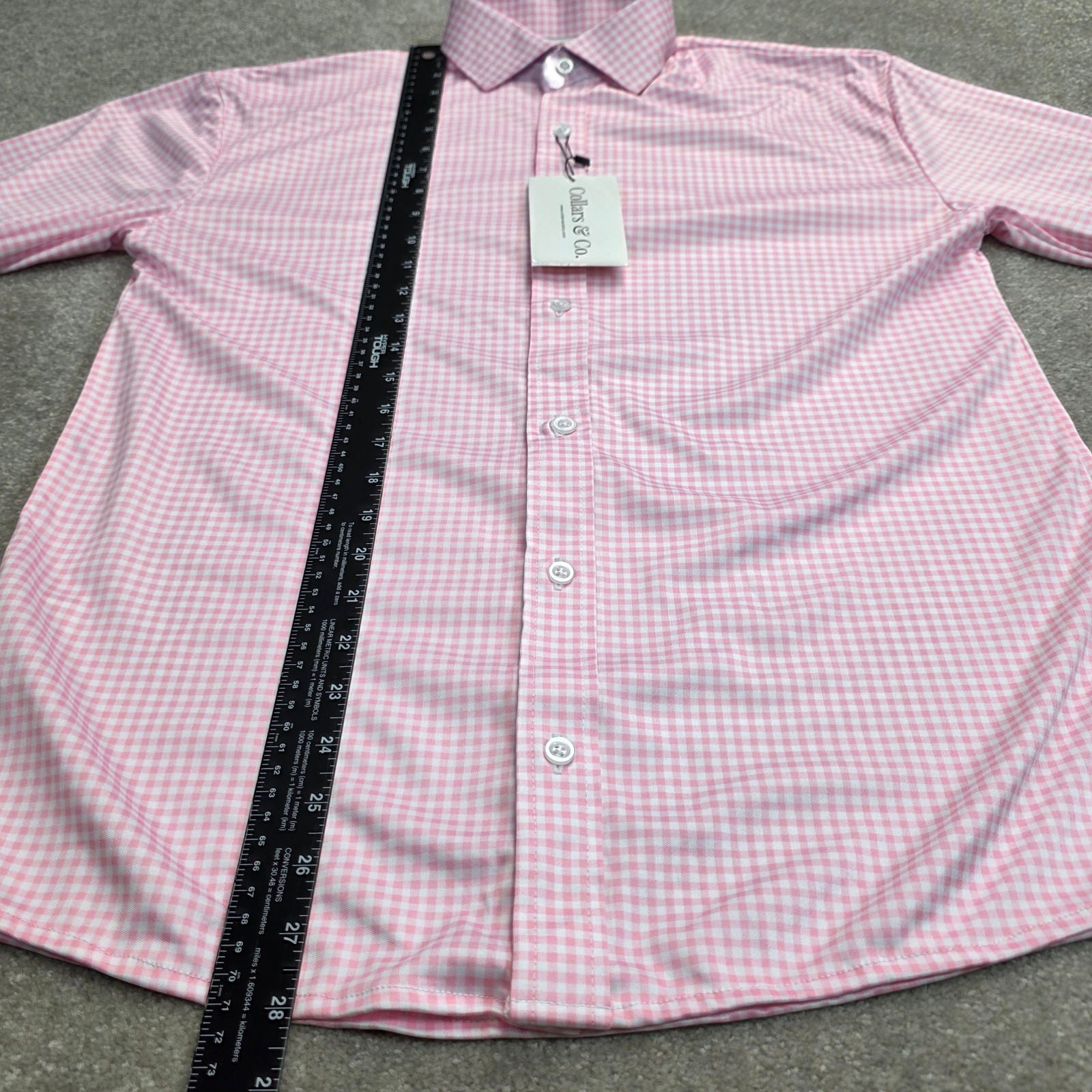 Collars and Co Men Dress Collar Stretch Long Sleeve Polo Shirt Sz S Pink Gingham