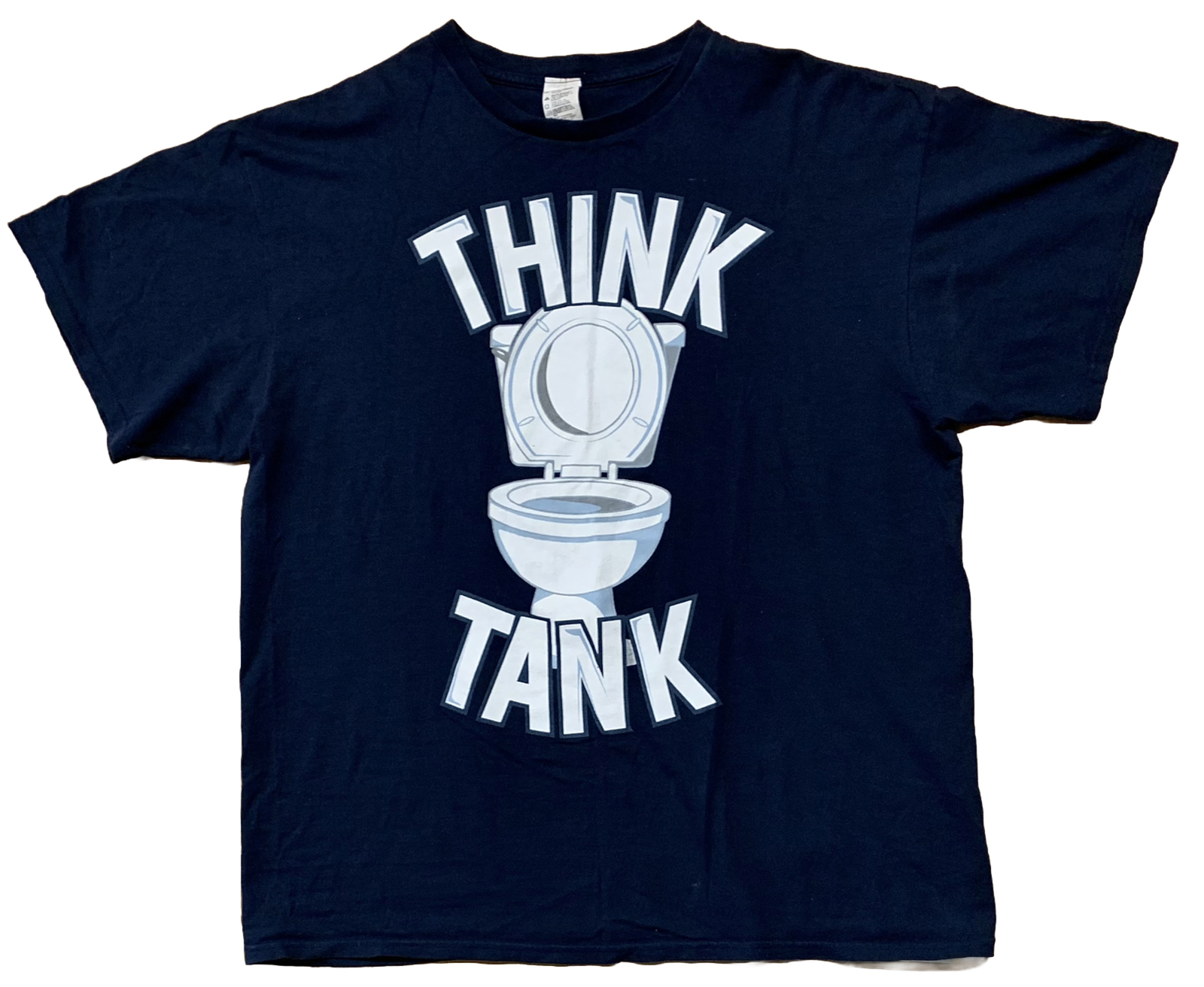 Think Tank Toilet Graphic Bathroom Humor T-shirt Size XL Navy Blue 100% Cotton