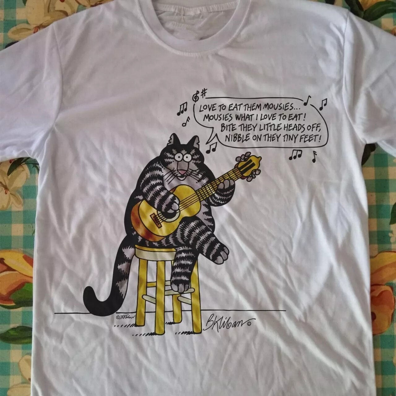 B Kliban Cat Guitar Player short sleeve classic white shirt unisex