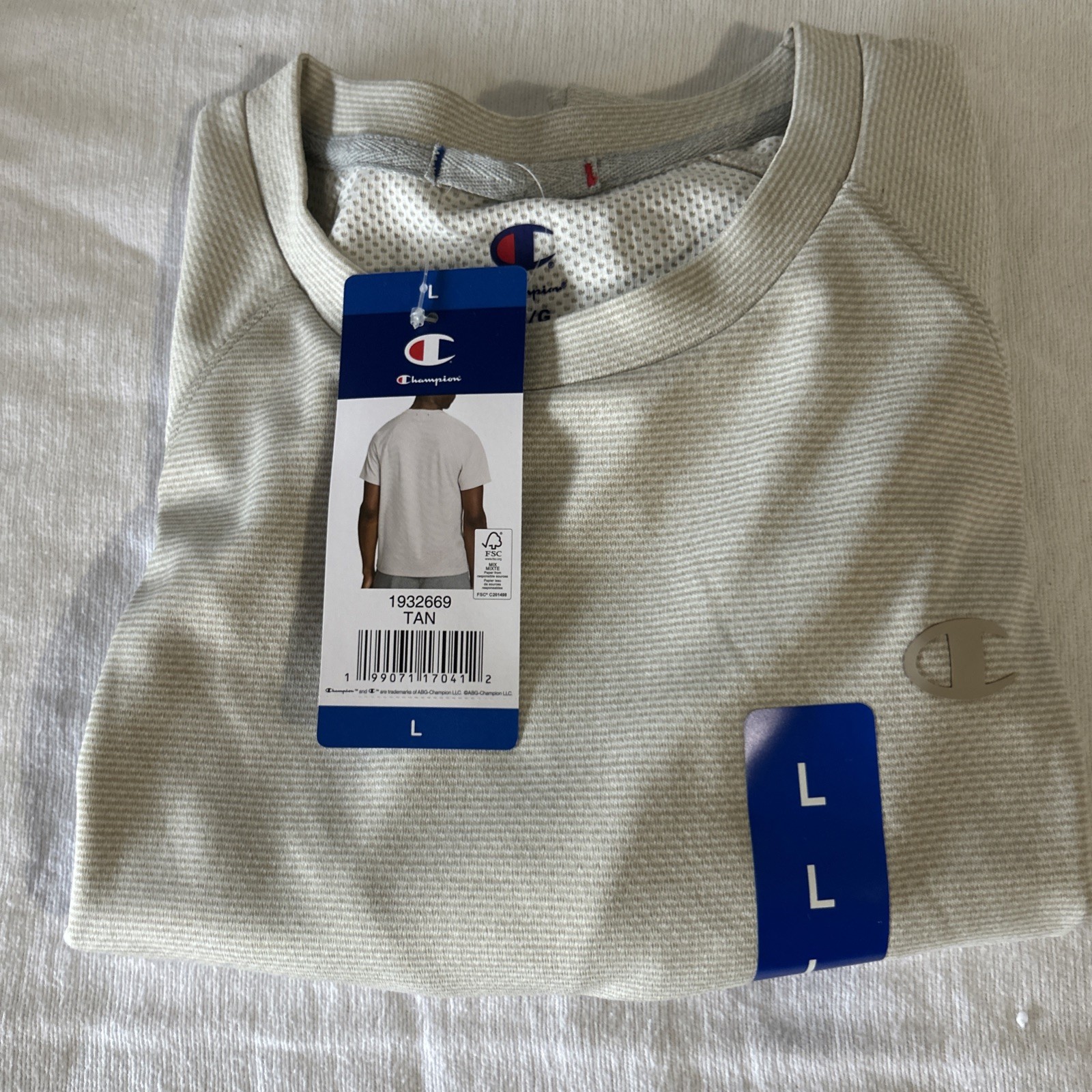 Champion Men’s Crewneck Short Sleeve Classic Tee, Tan, Size L