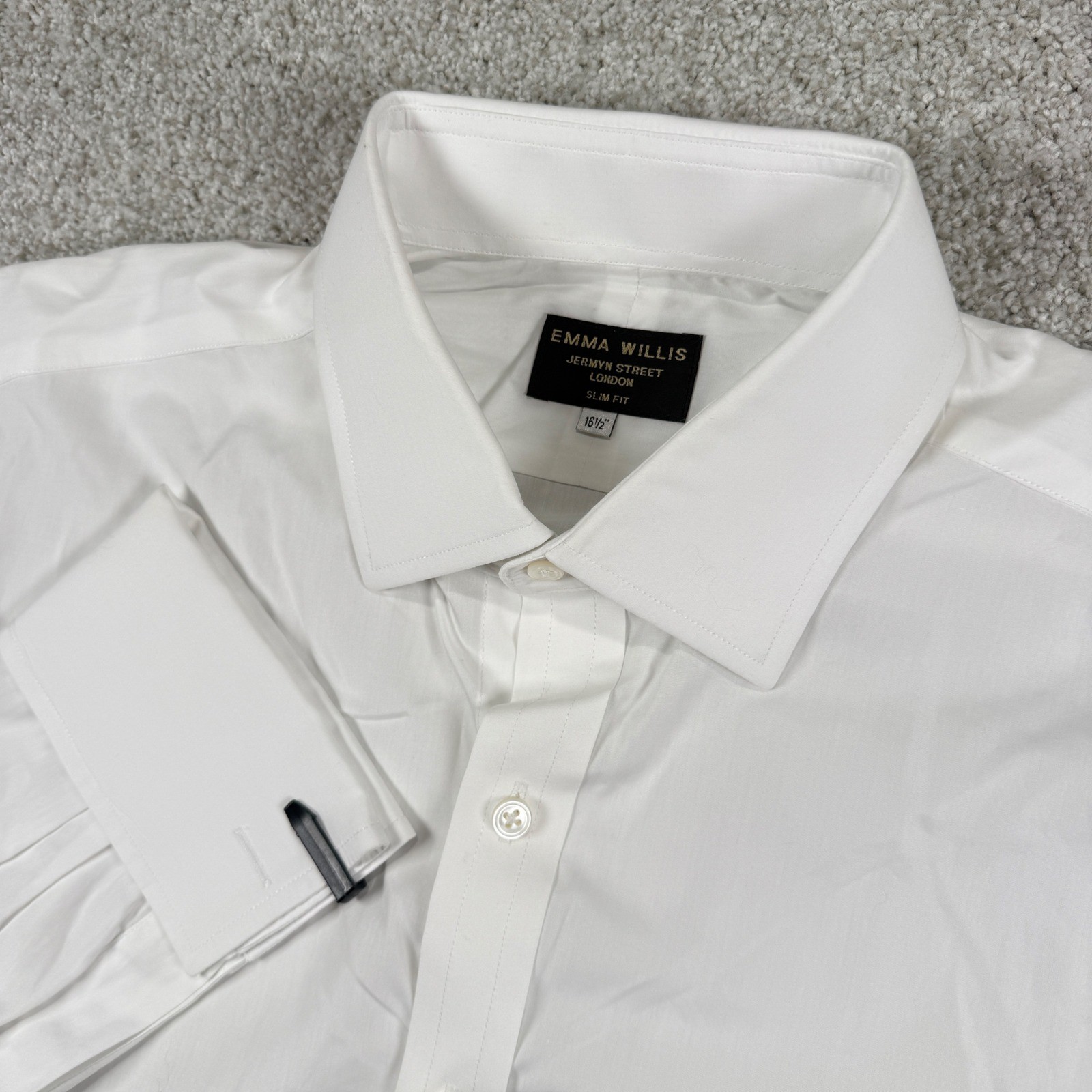Emma Willis Dress Shirt Men 16.5 White Slim Fit French Cuff Jermyn Street London