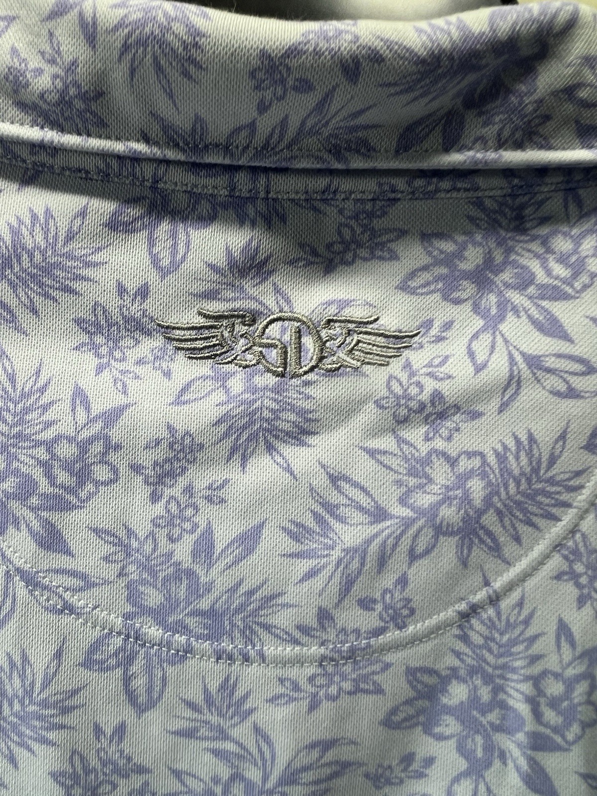 Straight Down Polo Shirt Mens Large Purple Floral Golf Performance Knit Print