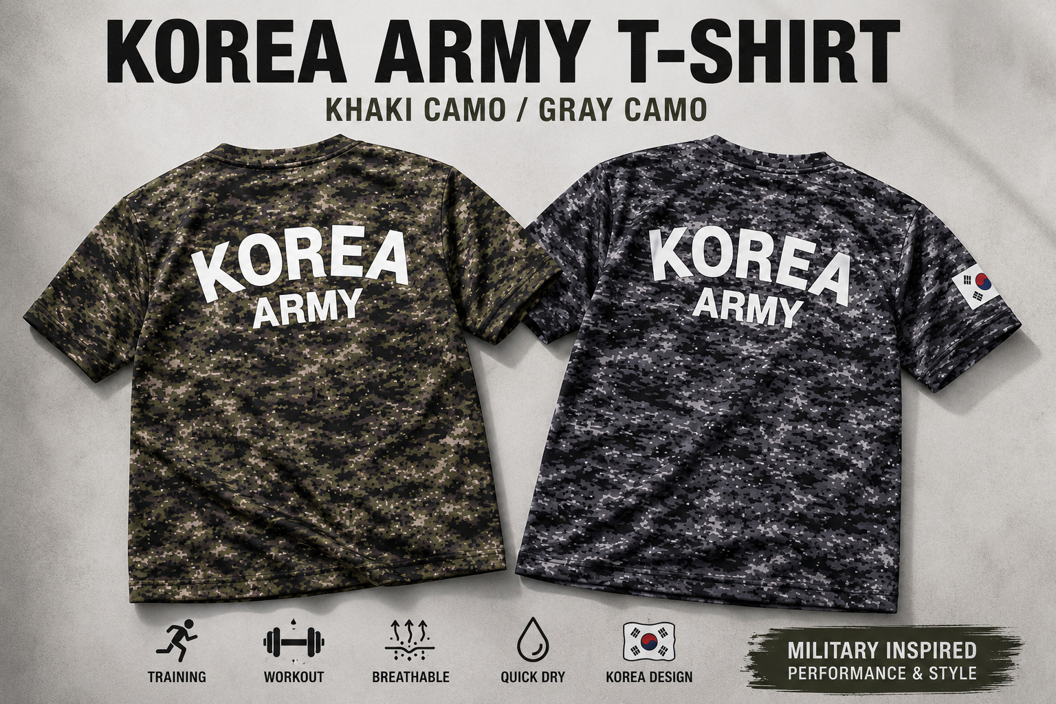 Korean Army ROKA Military Digital Camo Gym Training T-Shirt