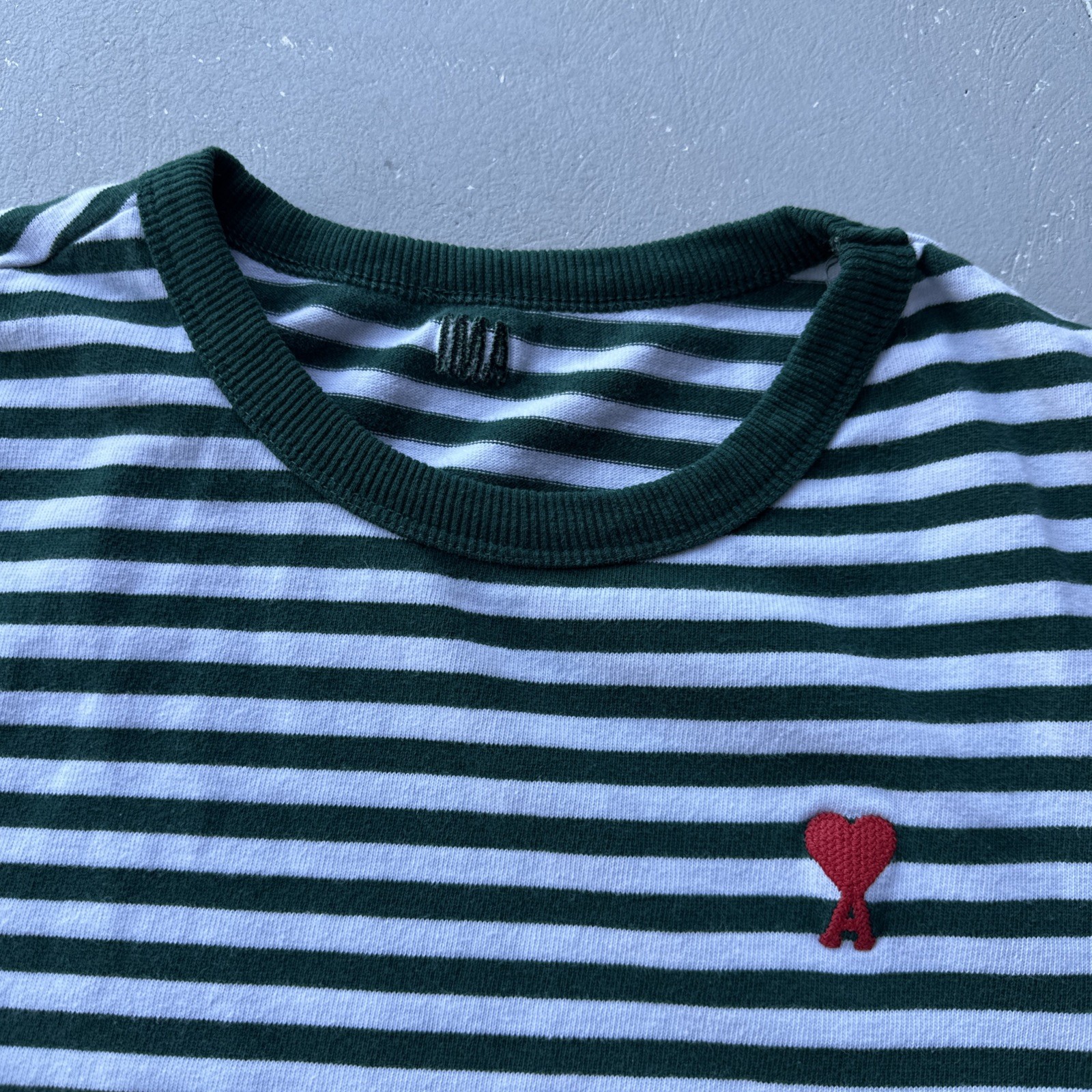 AMI Paris T-Shirt Alexandre Mattiussi Striped Heart Logo Long Sleeve Small