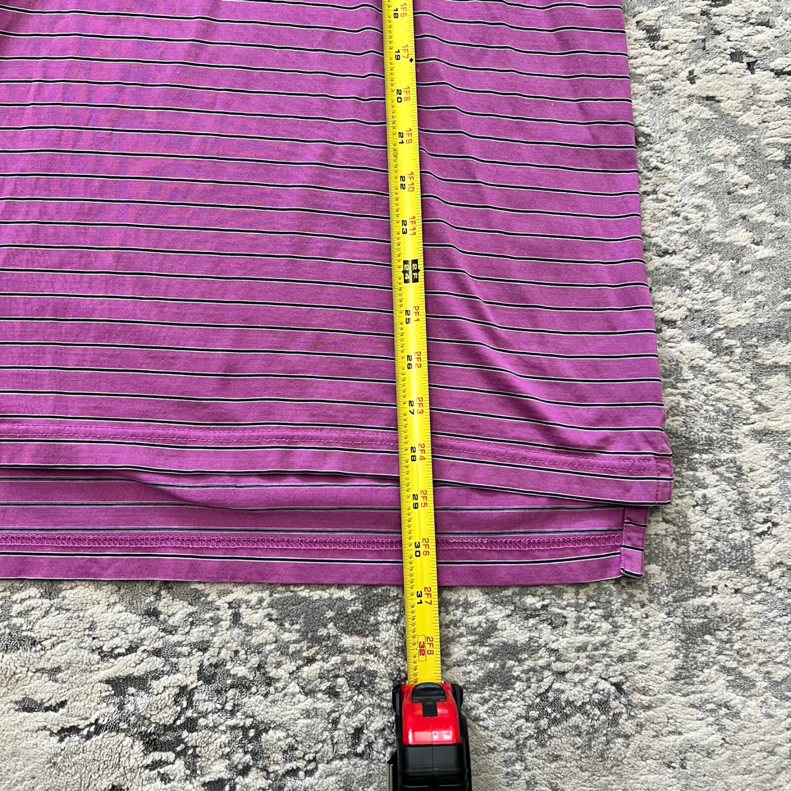 Peter Millar Polo Shirt Men L Purple Striped Short Sleeve Stretch Summer Comfort