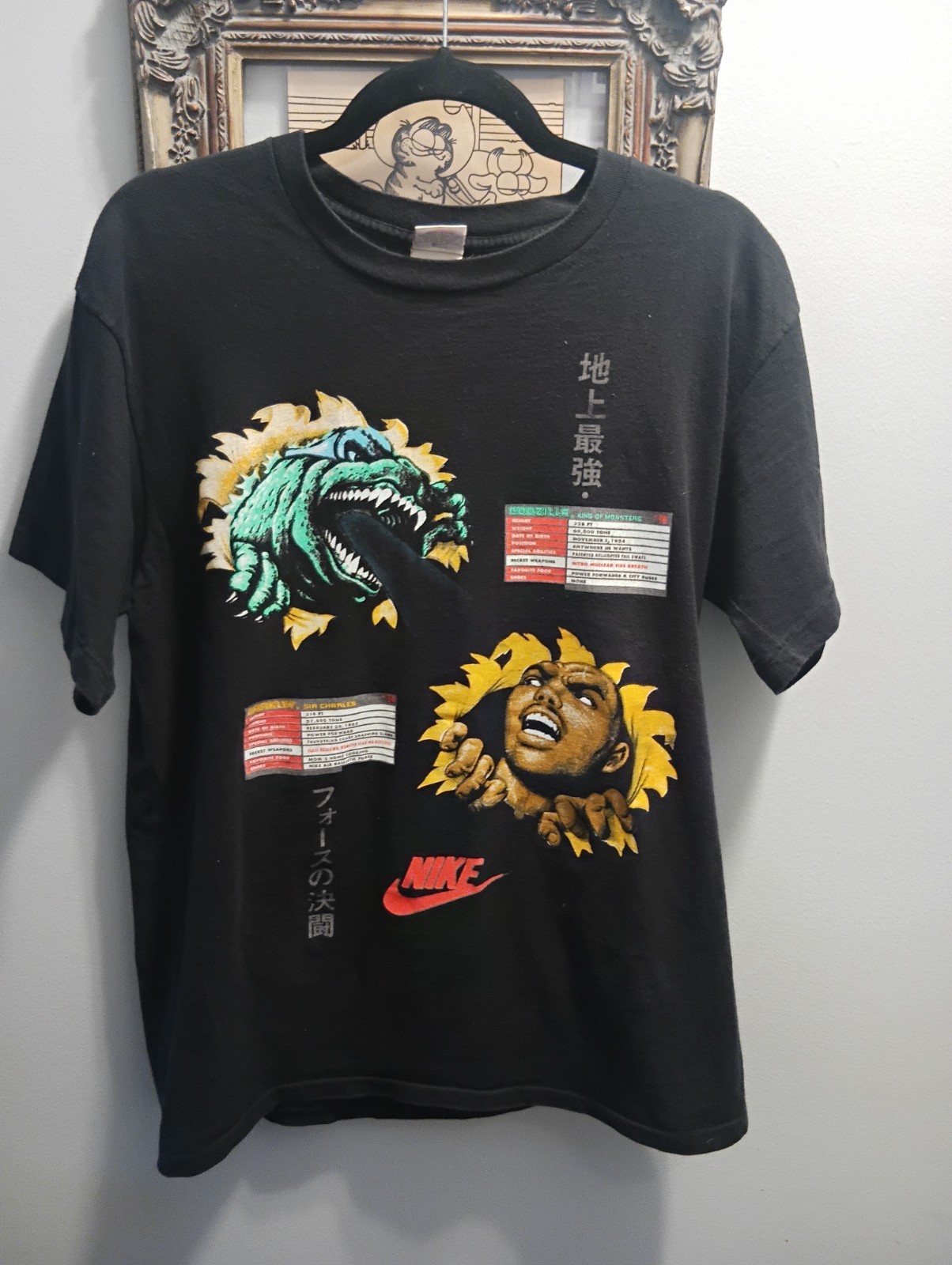 Vintage 1992 Nike ‘Charles Barkley VS Godzilla World Tour’ T-Shirt Black Size L