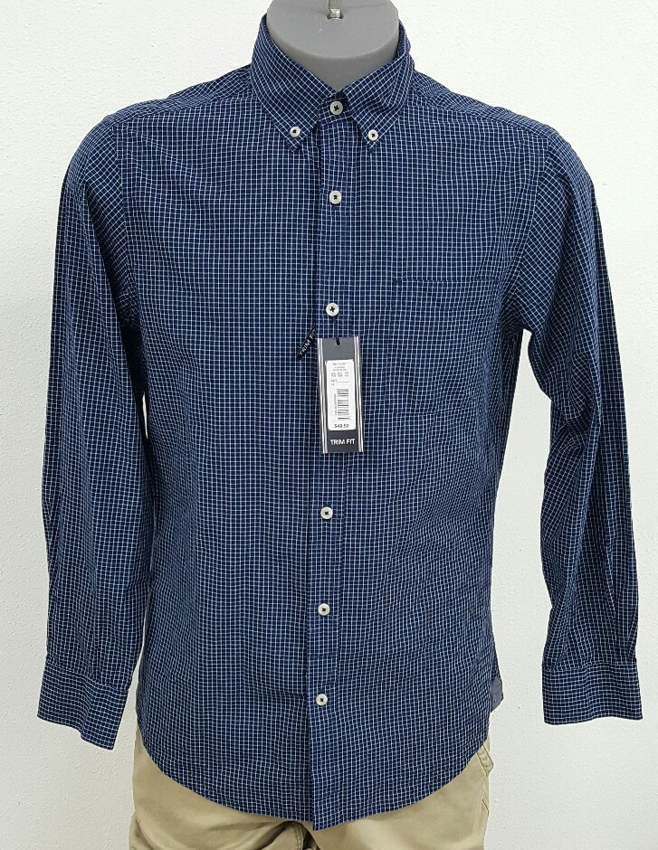 Roundtree & Yorke Blue Checked Trim Fit Button Up L/S Men’s Shirt M NWT $49.50