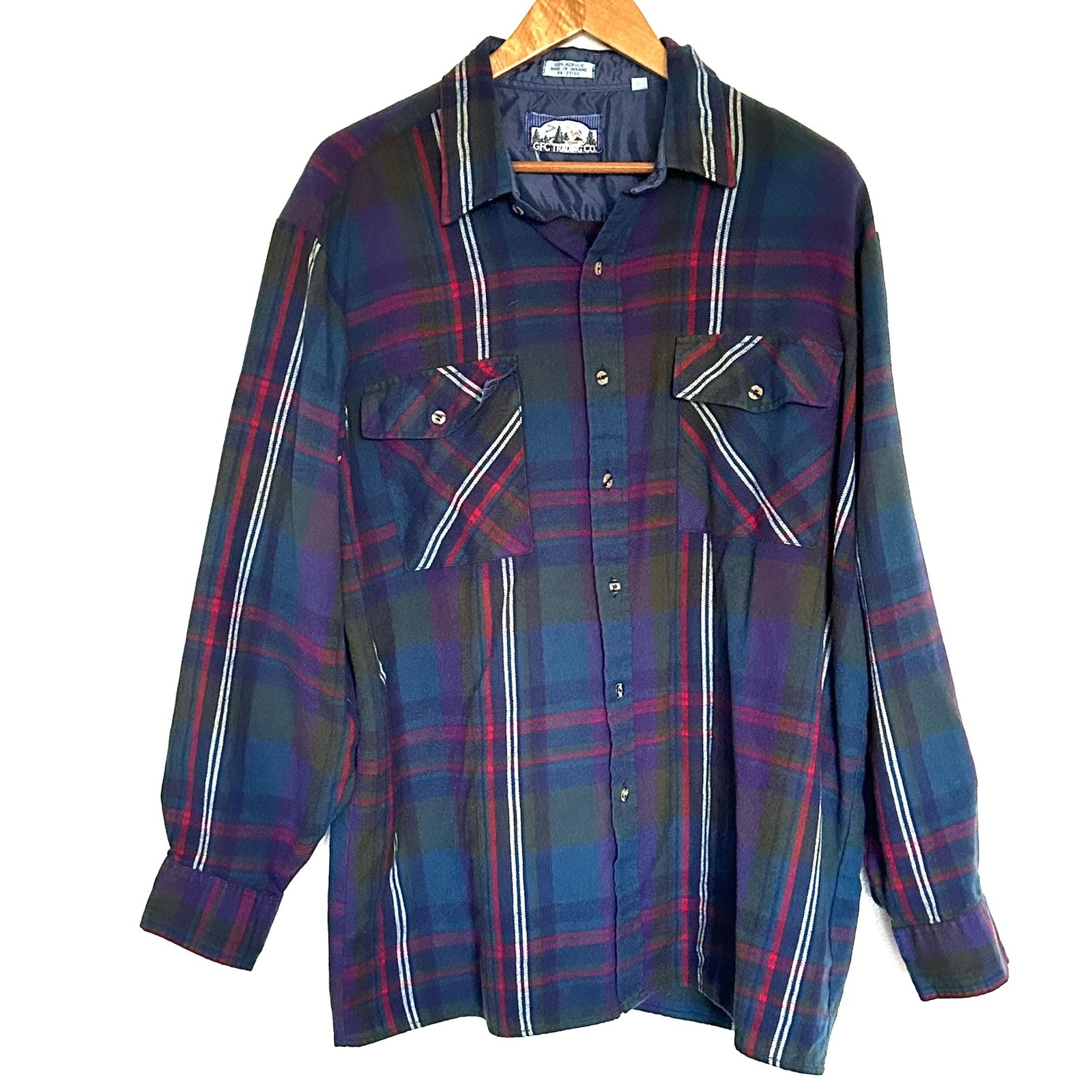 GFC Trading Co. Shirt Men’s XL Acrylic Plaid Long Sleeve Button Up Western Top