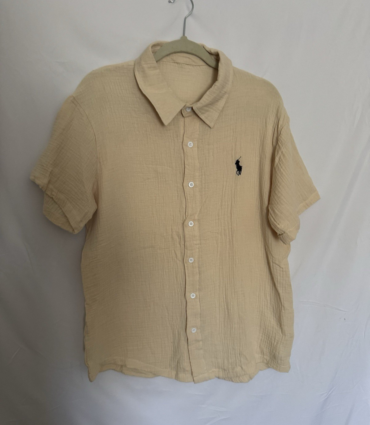Polo Ralph Lauren Double Gauze Cotton Button Front Shirt L Cream No Brand Tag