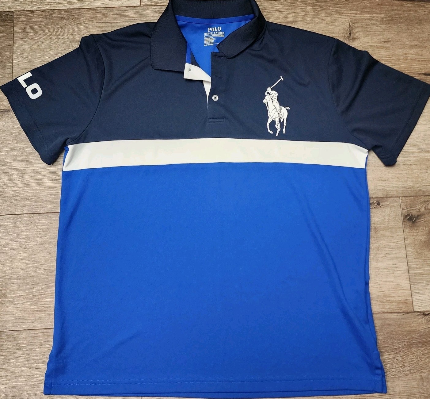 Polo Ralph Lauren Performance Big Pony Shirt Mens Large Blue 2 Tone Stretch