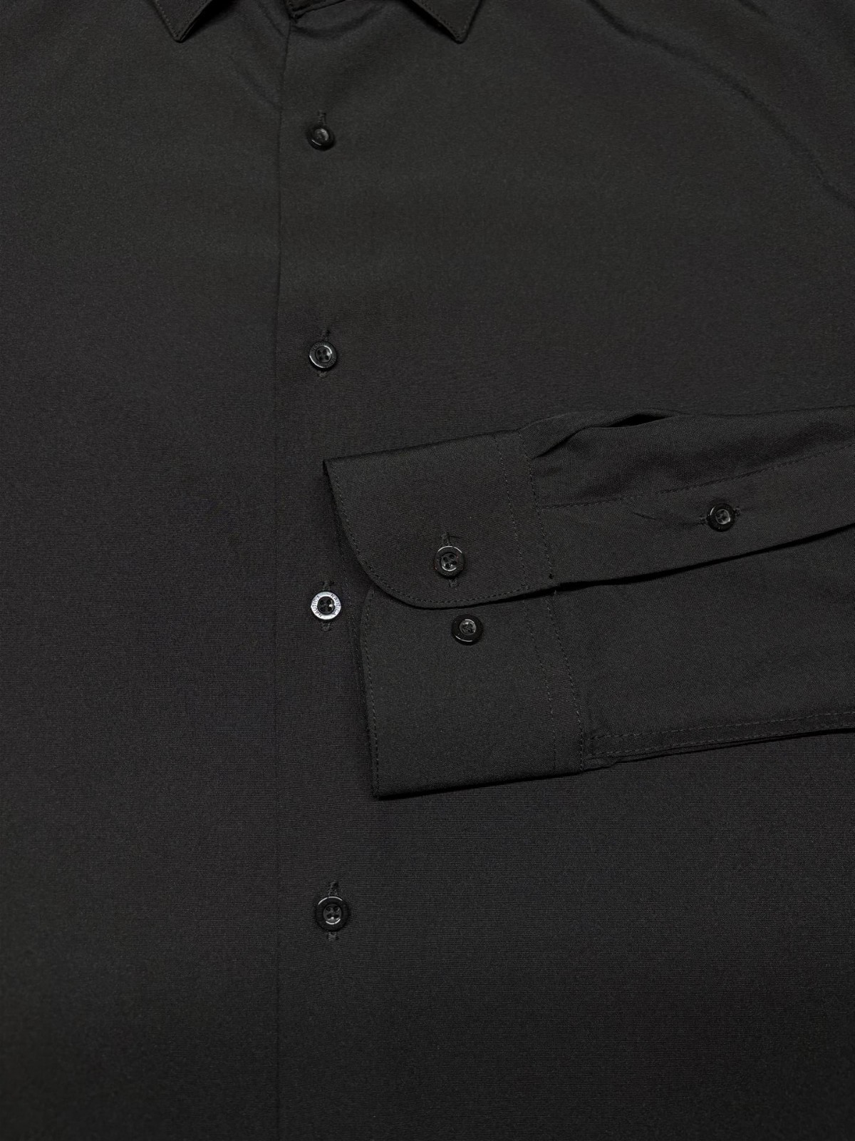 Nautica Mens Button Front Long Sleeve Black Polyester Spandex Shirt XL 17 17 1/2