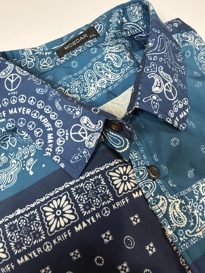 McQedar Men Blue Bandana Paisley Button Down Shirt Long Sleeve
