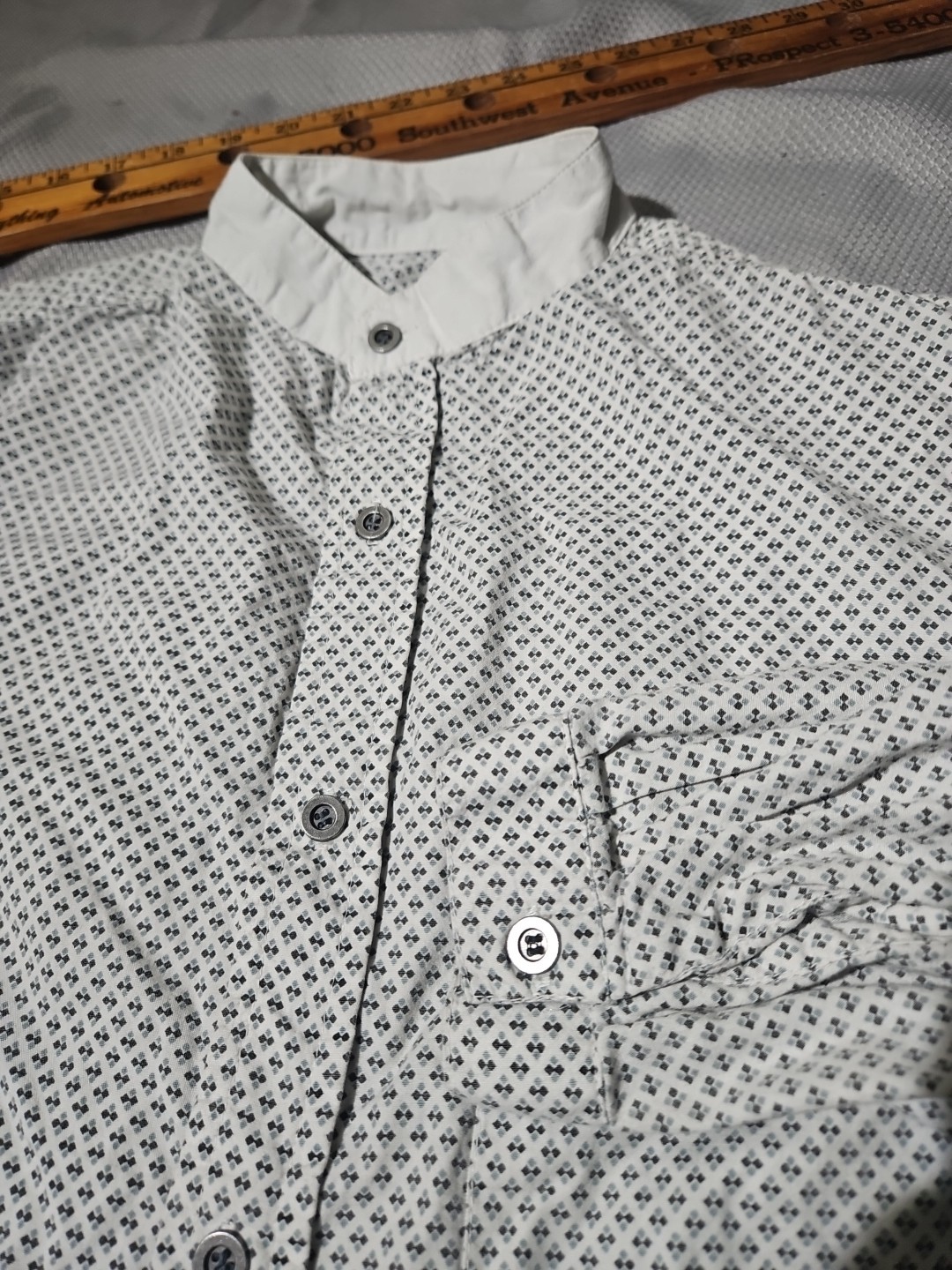 Scully Shirt Mens Small White Diamond Collarless Blade Collar Western Rodeo