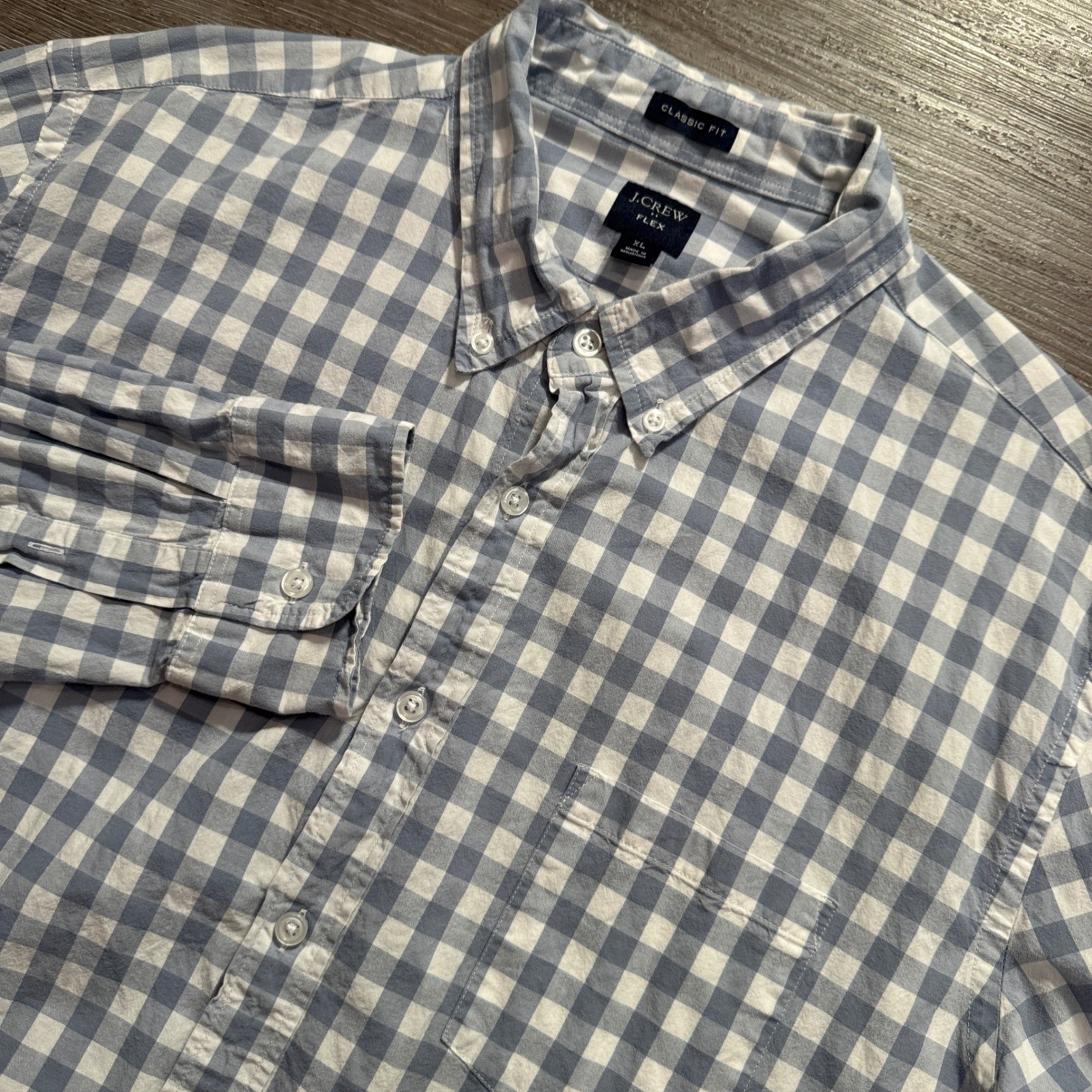 J.Crew Shirt Mens XL Gray Cotton Gingham Flex Classic Fit Casual Preppy Summer