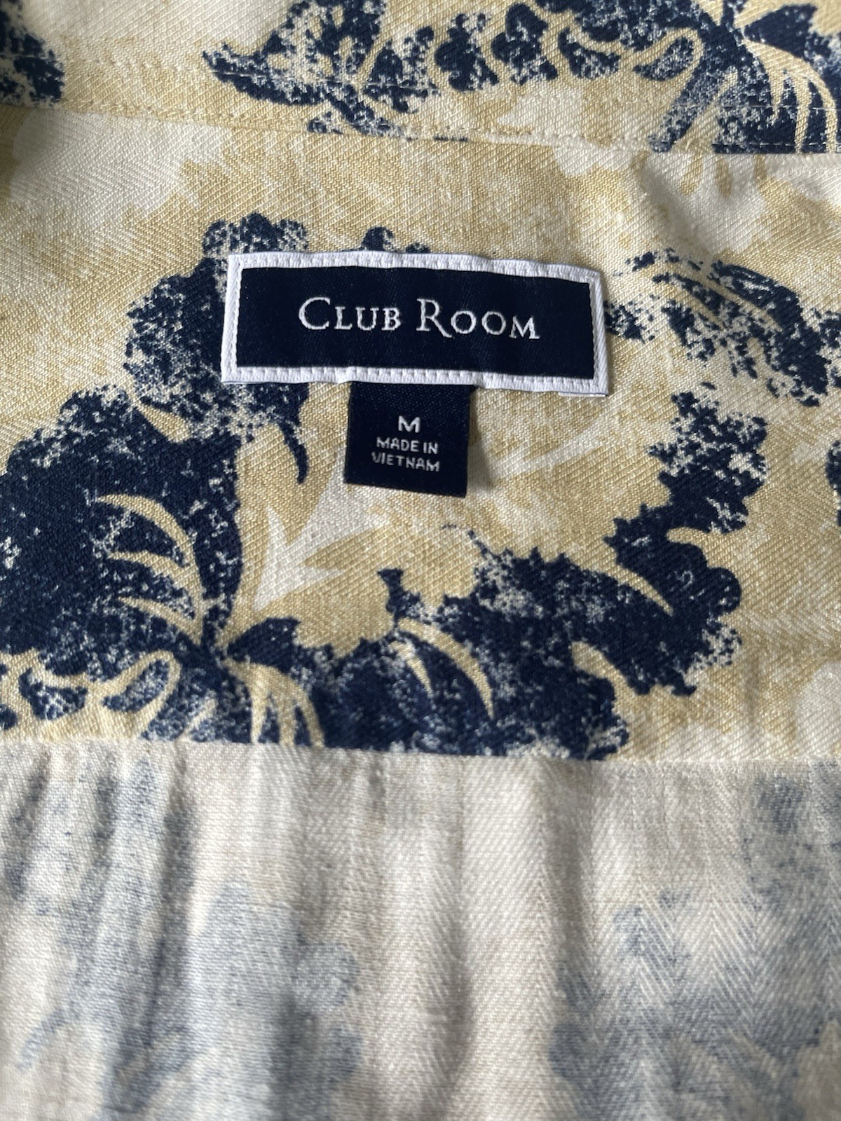 Club Room Men’s M Regular Fit Floral Beige/Blue/White Button-Up SS Pockets