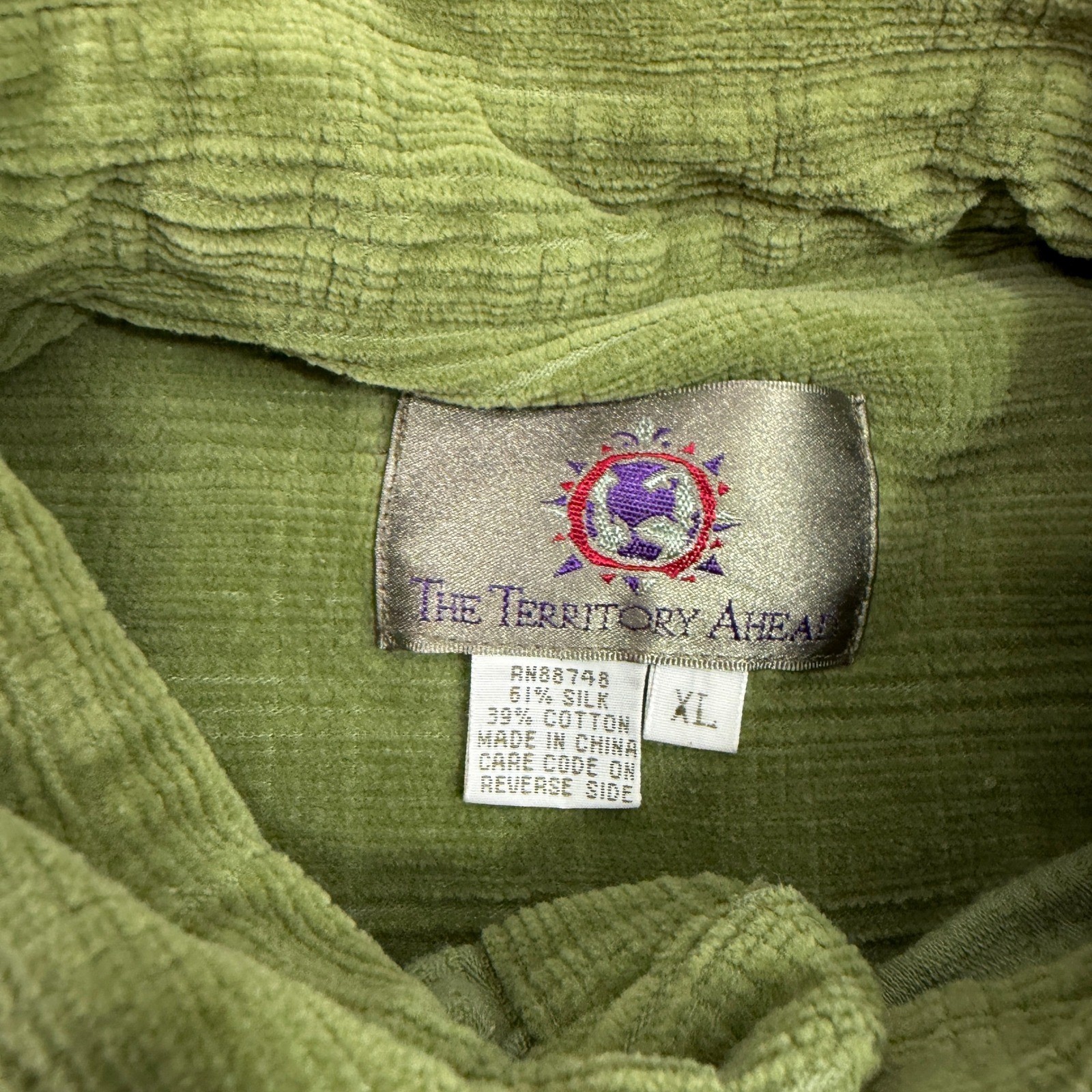 Vintage The Territory Ahead Corduroy Button Shirt XL Green Silk Blend Shaggy 90s