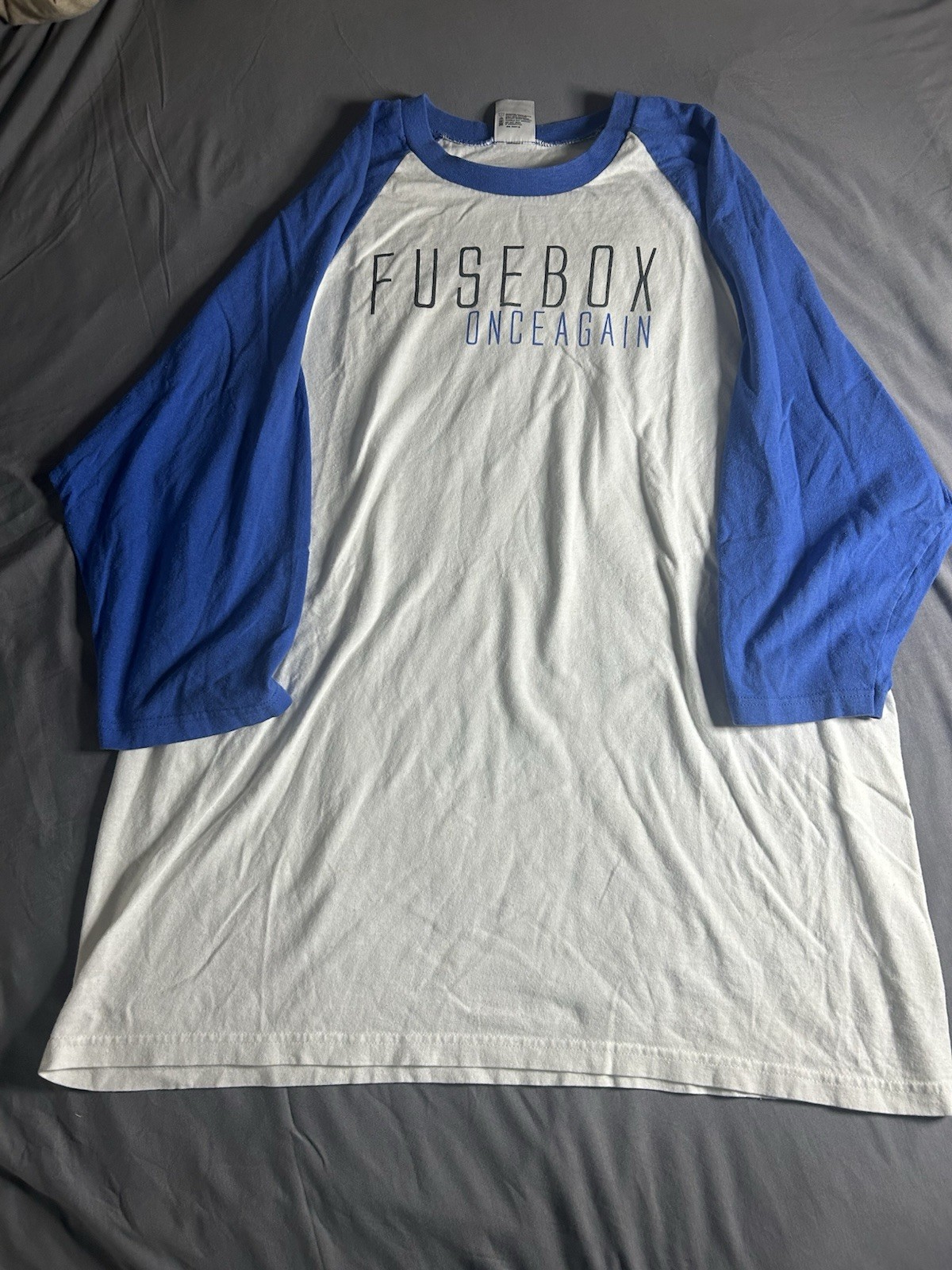 Fusebox Band Shirt Large Vintage 3/4 Sleeve White/blue CCM Christian Music Y2K