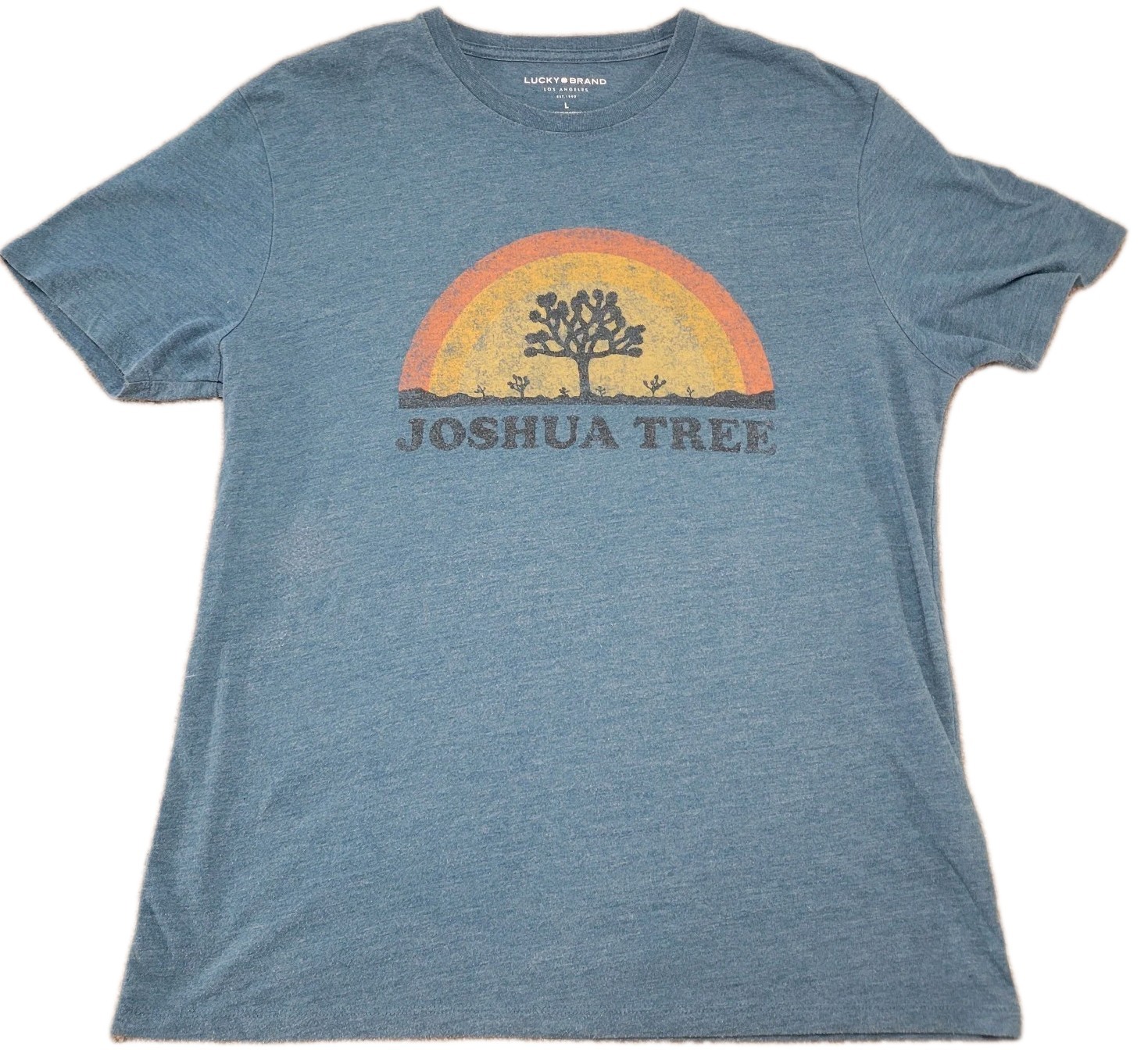 Lucky Brand Los Angeles Large T-Shirt Blue Joshua Tree Cotton Polyester Rayon