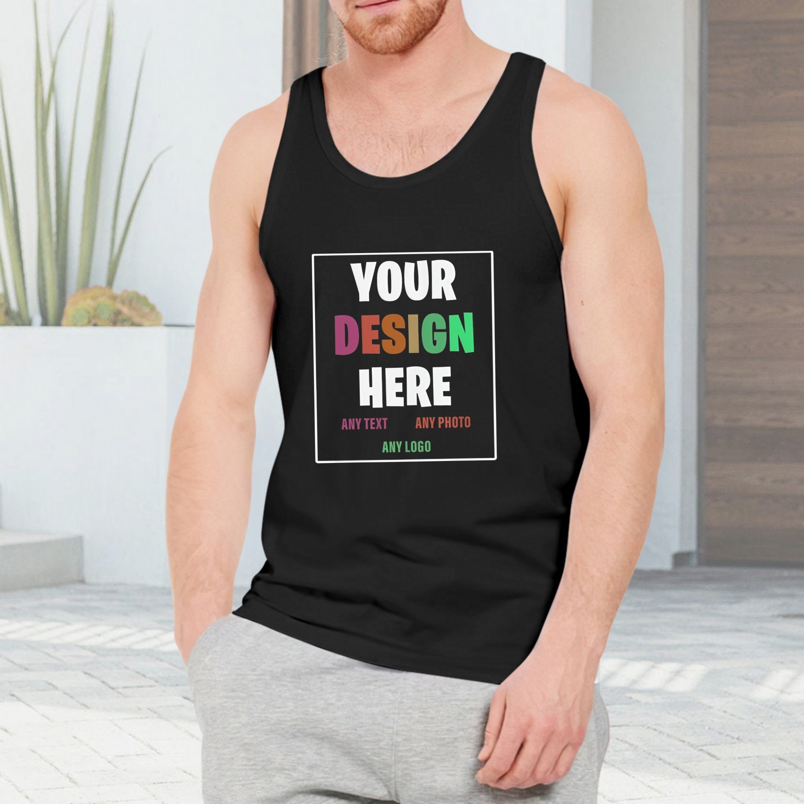 Custom Men’s Tank Top – Personalized Photo/Text/Logo Print, 100% Cotton
