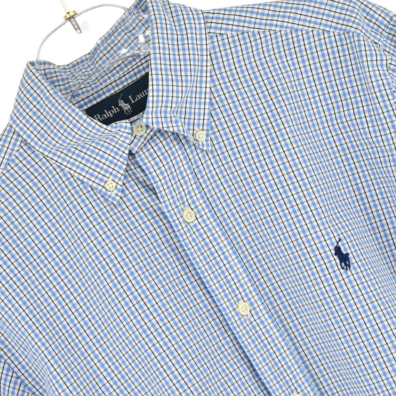 Ralph Lauren Mens Classic Fit Preppy Gingham Button Down Shirt Blue White Black
